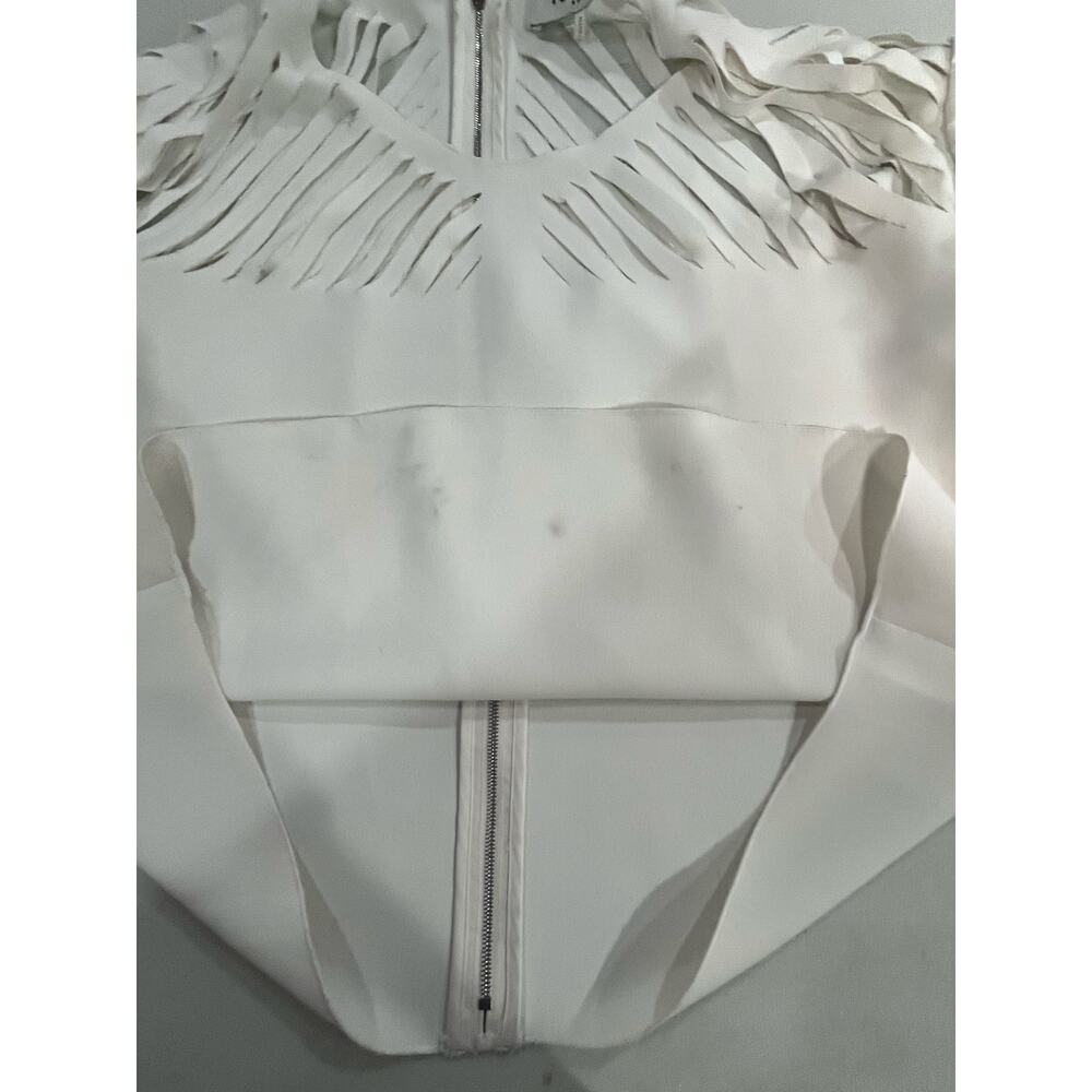 Sandro Paris Elane Laser Cut White 
V-Neck Three-Quarter Sleeve Crop Top sz XS/S - Picture 5 of 11